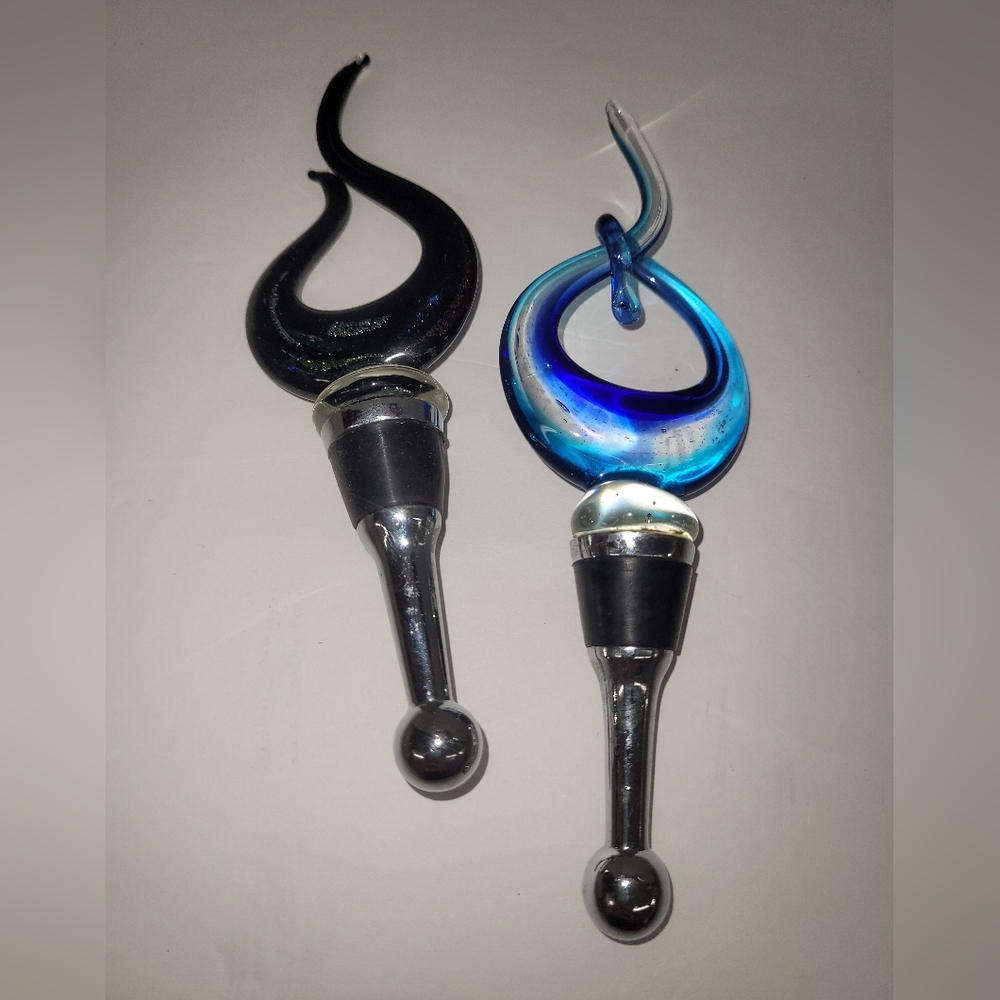 Art Glass Wine Stoppers Set Of 2